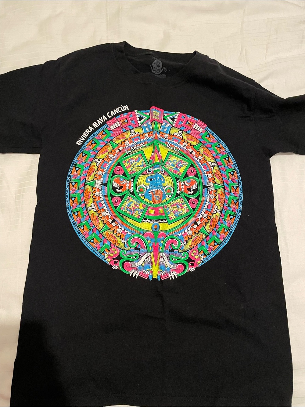 Express Black Short Sleeve Tee with Neon Aztec Circle Graphic